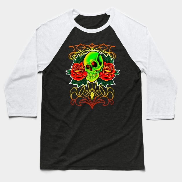 Tattoo skull and roses Baseball T-Shirt by Tattotonyaz